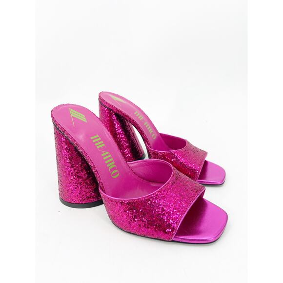 ATTICO Devon Fuchsia Mule Heel Pink Glitter Sparkle 38.5 NEW - Picture 2 of 7